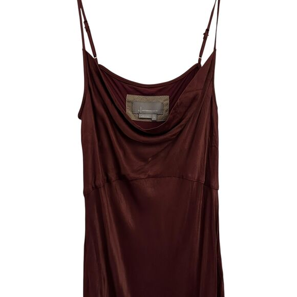 A by Anthropologie Maroon Shiny Adjustable Spaghetti‎ Strap Maxi Bodycon Dress S - Picture 4 of 7
